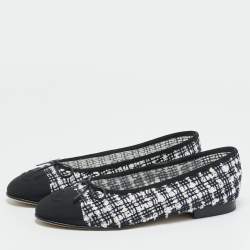 مملوكة مسبقًا Chanel CC Size 38.5 Tricolor Canvas and Tweed Bow Cap Toe Ballet Flats