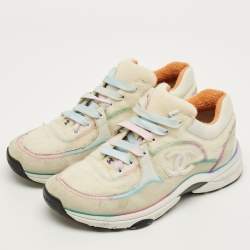 مملوكة مسبقًا Chanel Interlocking CC Size 37 Grey/Pink Suede and Tweed Low Top Sneakers