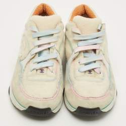 مملوكة مسبقًا Chanel Interlocking CC Size 37 Grey/Pink Suede and Tweed Low Top Sneakers