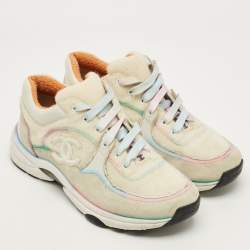 مملوكة مسبقًا Chanel Interlocking CC Size 37 Grey/Pink Suede and Tweed Low Top Sneakers