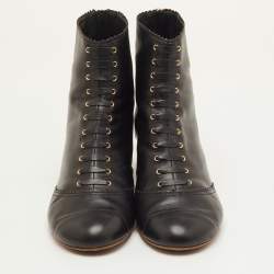 Pre Owned Chanel CC Size 41 Black/Gold Leather Ankle Length Boots