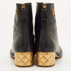 Pre Owned Chanel CC Size 41 Black/Gold Leather Ankle Length Boots