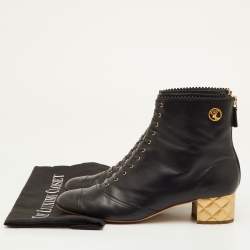 Pre Owned Chanel CC Size 41 Black/Gold Leather Ankle Length Boots