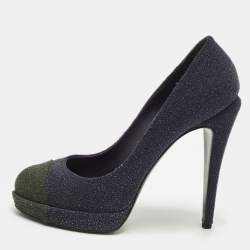 مملوكة مسبقًا Chanel Size 40.5 Green/Purple Glitter and Leather Interlocking CC Logo Pumps