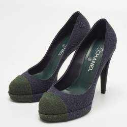 Pre Owned حذاء كعب عالي شانيل جلد وبريق أخضر/أرجواني شعار سي سي متشابك مقاس 40.5