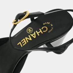 مملوكة مسبقًا صندل شانيل جلد أسود ج G28995 مقاس 35 1/2