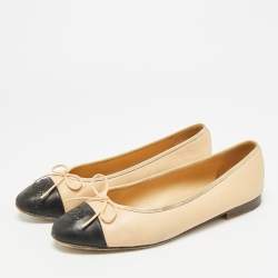 Pre Owned حذاء فلات باليه شانيل فيونكة سيات سي تو كاب جلد أسود مقاس 39