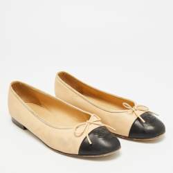 Pre Owned حذاء فلات باليه شانيل فيونكة سيات سي تو كاب جلد أسود مقاس 39