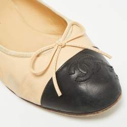 Pre Owned حذاء فلات باليه شانيل فيونكة سيات سي تو كاب جلد أسود مقاس 39