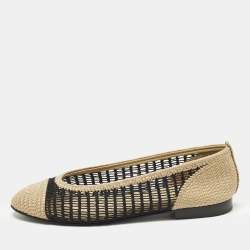مملوكة مسبقًا Chanel CC Size 40.5 Beige/Black Knit Fabric Ballet Flats