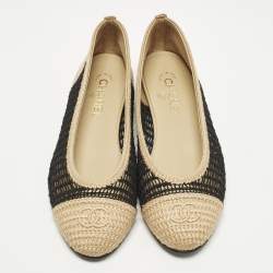 مملوكة مسبقًا Chanel CC Size 40.5 Beige/Black Knit Fabric Ballet Flats