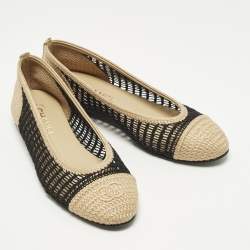مملوكة مسبقًا Chanel CC Size 40.5 Beige/Black Knit Fabric Ballet Flats