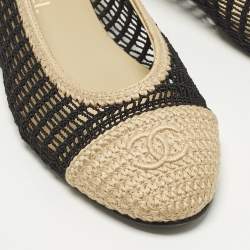 مملوكة مسبقًا Chanel CC Size 40.5 Beige/Black Knit Fabric Ballet Flats