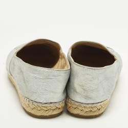 Pre Owned Chanel CC Size 40 Silver/Black Canvas and Leather Cap Toe Espadrille Flats