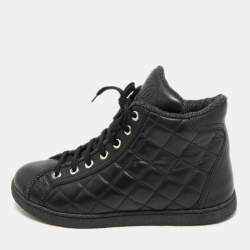 Pre Owned Chanel Size 35.5 Black Leather Lace Up Sneakers
