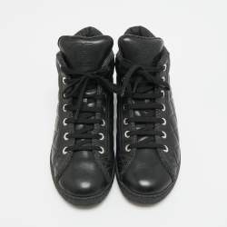 Pre Owned Chanel Size 35.5 Black Leather Lace Up Sneakers