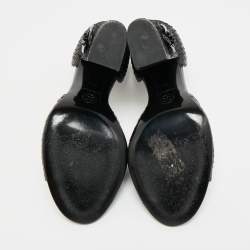 مملوكة مسبقًا Chanel CC Camellia Size 39.5 Black Snakeskin Leather Flower Embellished D'orsay Block Heel Pumps