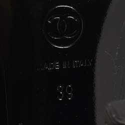 Pre Owned حذاء بكعب عالي شانيل سي سي جلد لامع أسود مفتوح من الأمام مقاس 39