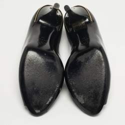 Pre Owned حذاء بكعب عالي شانيل سي سي جلد لامع أسود مفتوح من الأمام مقاس 39