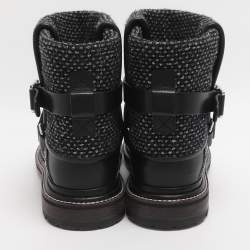 Pre Owned بوت شانيل جلدي وتويد أسود/رمادي بطول الكاحل مقاس 39