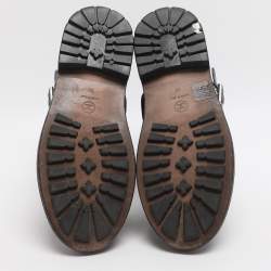 Pre Owned بوت شانيل جلدي وتويد أسود/رمادي بطول الكاحل مقاس 39