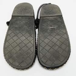 Pre Owned Chanel CC Size 37 Black Rope and Leather Flat Sandals