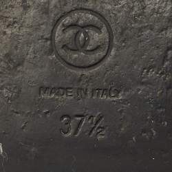 Pre Owned Chanel Size 37.5 Black Leather and Tweed Cork Slide Sandals