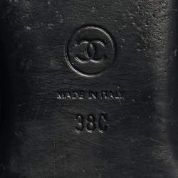 Pre Owned Chanel CC Size 38 Black Leather and Patent Leather Chain Cap Toe Ballet Flats