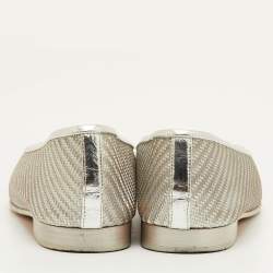 مملوكة مسبقًا Chanel CC Size 36.5 Silver/Black Woven Coated Fabric Bow Cap Toe Ballet Flats