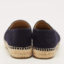 مملوكة مسبقًا Chanel CC Size 38 Navy Blue/Grey Wool Cap Toe Espadrille Flats