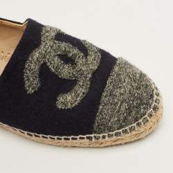 مملوكة مسبقًا Chanel CC Size 38 Navy Blue/Grey Wool Cap Toe Espadrille Flats