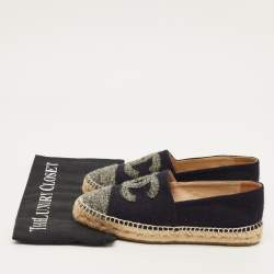 مملوكة مسبقًا Chanel CC Size 38 Navy Blue/Grey Wool Cap Toe Espadrille Flats