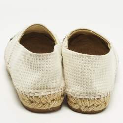 Pre Owned Chanel CC Size 39 White/Black Knit Fabric Espadrille Flats