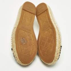 Pre Owned Chanel CC Size 39 White/Black Knit Fabric Espadrille Flats