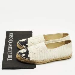 Pre Owned Chanel CC Size 39 White/Black Knit Fabric Espadrille Flats