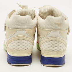 Pre Owned Chanel CC Size 38 Beige/White Mesh and Suede High Top Sneakers