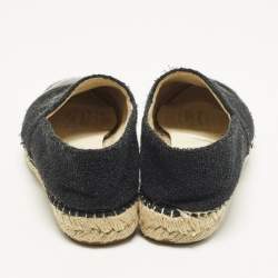 Pre Owned حذاء فلات شانيل سي سي جلد لامع وتويد غطاء مقدمة أسود مقاس 38