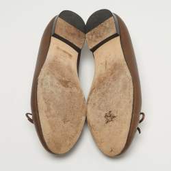 Pre Owned Chanel CC Bow Size 37.5 Brown Leather Cap Toe Ballet Flats