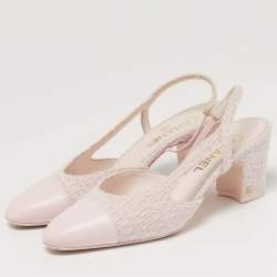 Pre Owned حذاء كعب عالي شانيل سبيكة قماش/جلد أسود/كريمي بحزام خلفي شعار CC مقاس 37.5