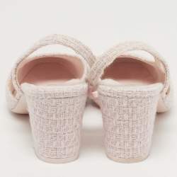 Pre Owned حذاء كعب عالي شانيل سبيكة قماش/جلد أسود/كريمي بحزام خلفي شعار CC مقاس 37.5