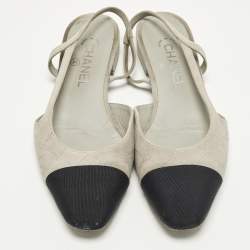 Pre Owned Chanel CC Size 39 Grey/Black Canvas and Suede Slingback Flats