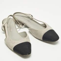 Pre Owned Chanel CC Size 39 Grey/Black Canvas and Suede Slingback Flats