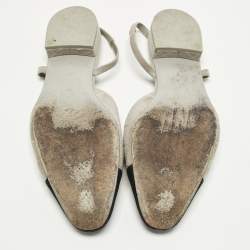 Pre Owned Chanel CC Size 39 Grey/Black Canvas and Suede Slingback Flats