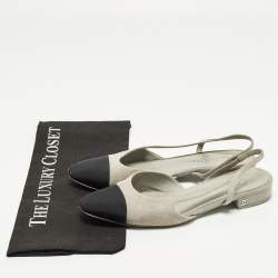 Pre Owned Chanel CC Size 39 Grey/Black Canvas and Suede Slingback Flats