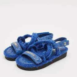 مملوكة مسبقًا Chanel CC Size 36 Blue Rope and Leather Flat Sandals