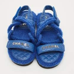 مملوكة مسبقًا Chanel CC Size 36 Blue Rope and Leather Flat Sandals
