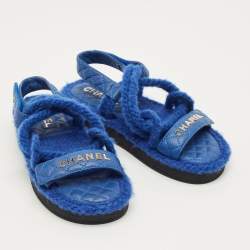 مملوكة مسبقًا Chanel CC Size 36 Blue Rope and Leather Flat Sandals