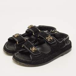 Pre Owned Chanel Dad Size 37.5 Black Tweed Slingback Sandals