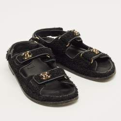 Pre Owned Chanel Dad Size 37.5 Black Tweed Slingback Sandals