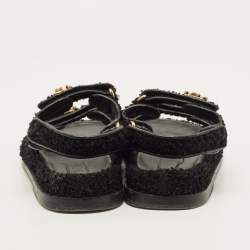 Pre Owned Chanel Dad Size 37.5 Black Tweed Slingback Sandals